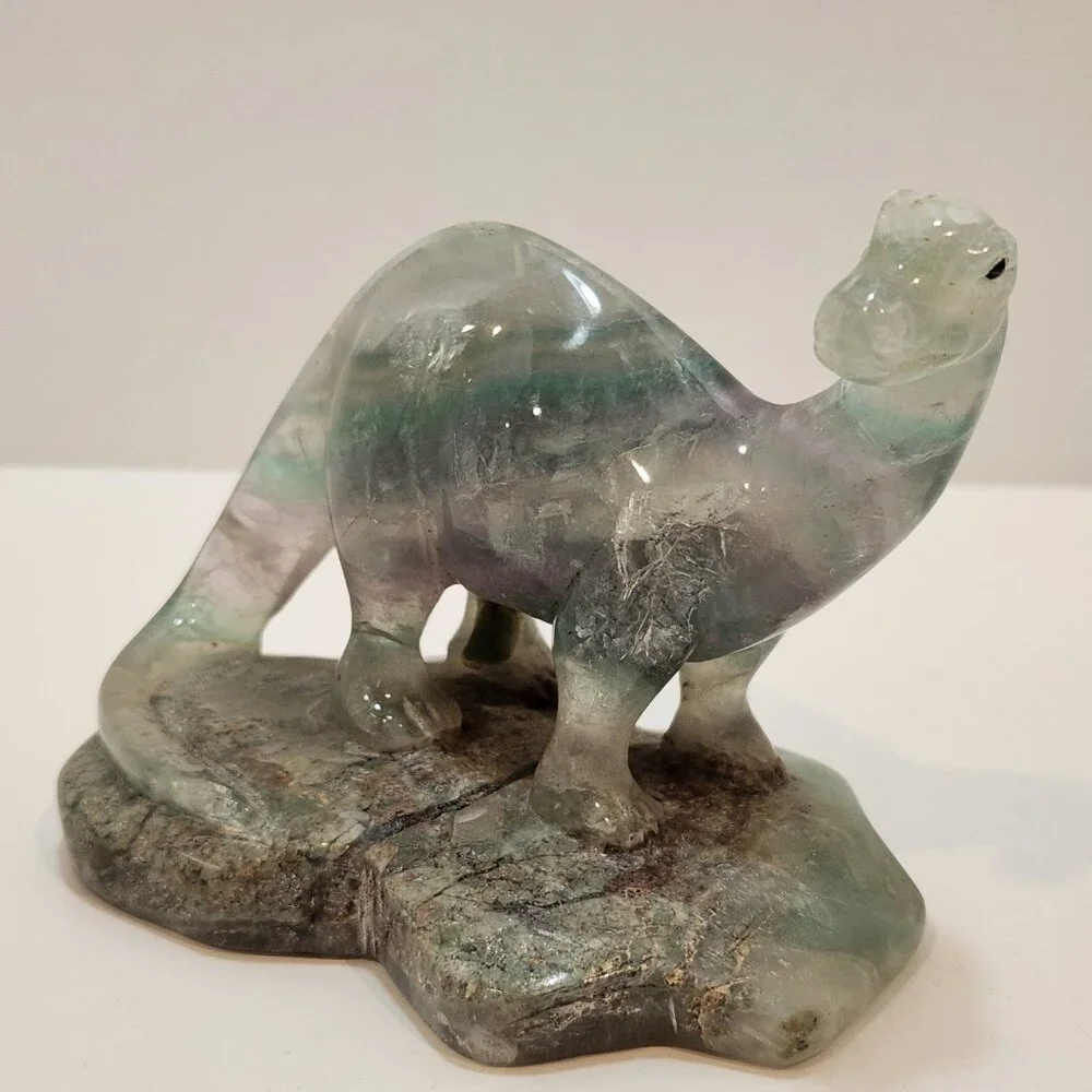 Hand Carved Fluorite Crystal Dinosaur Figurine - Picture 2 of 10